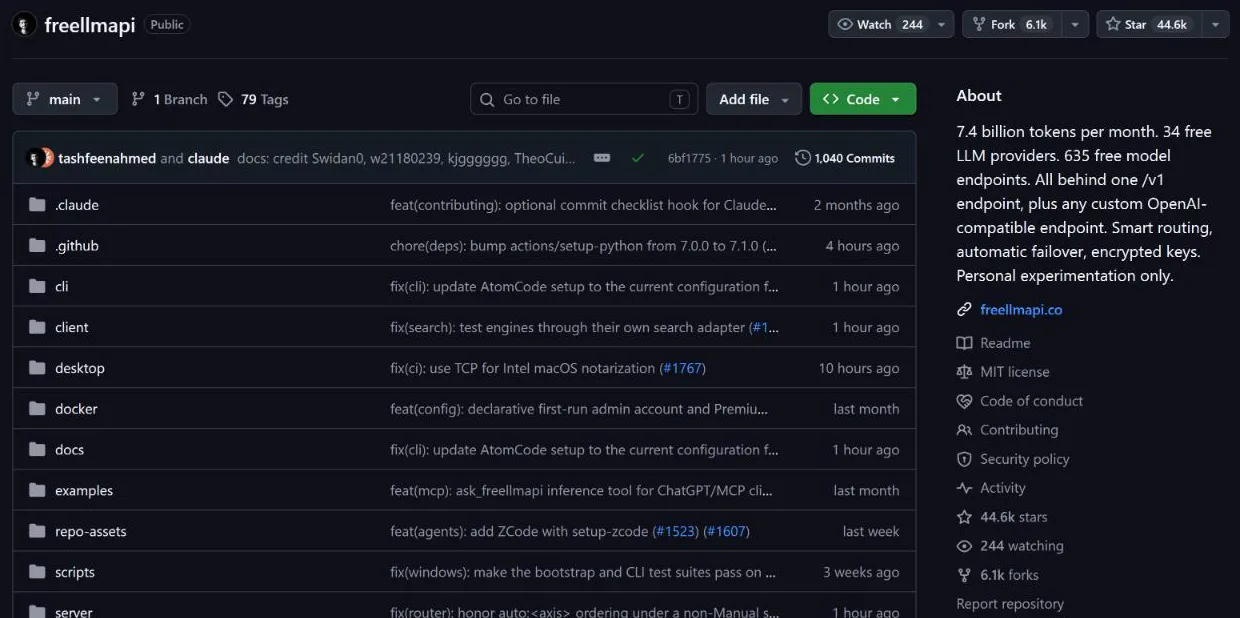 The FreeLLMAPI repository on GitHub