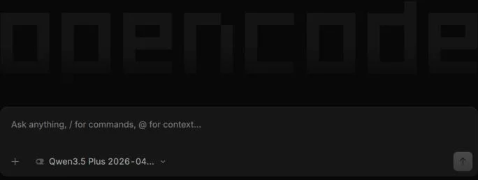 The OpenCode desktop app on first launch, with the message box and model picker